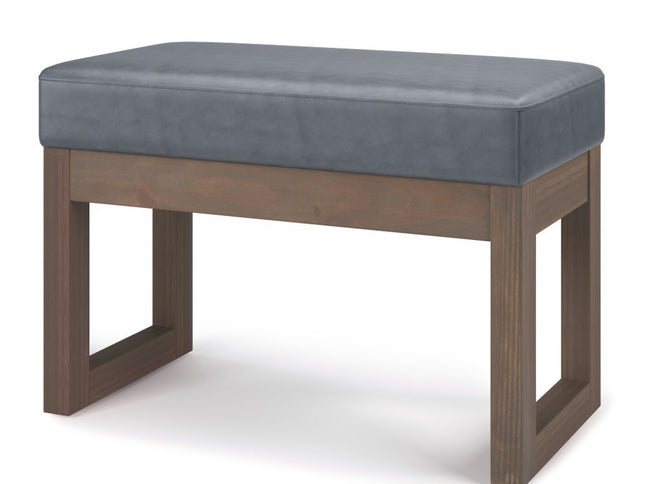 27" Gray and Brown Leather Footstool