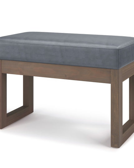 27" Gray and Brown Leather Footstool