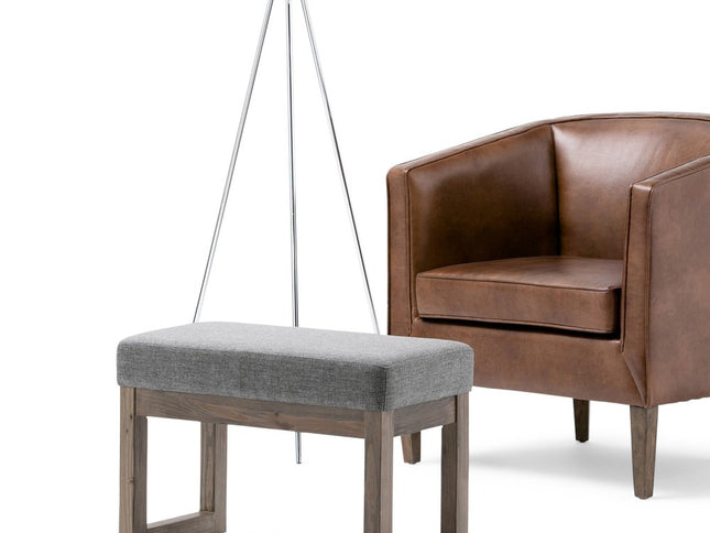 27" Gray and Brown Fabric Footstool