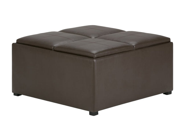 35" Brown and Dark Brown Leather Cocktail Ottoman With Storage