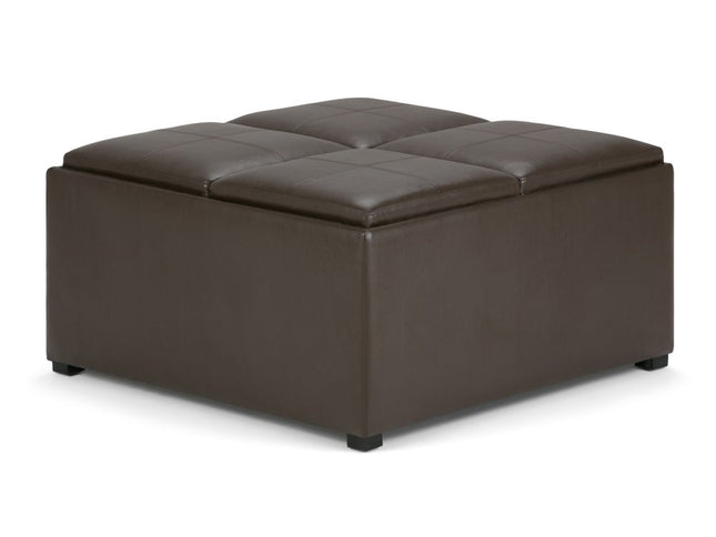 35" Brown and Dark Brown Leather Cocktail Ottoman With Storage