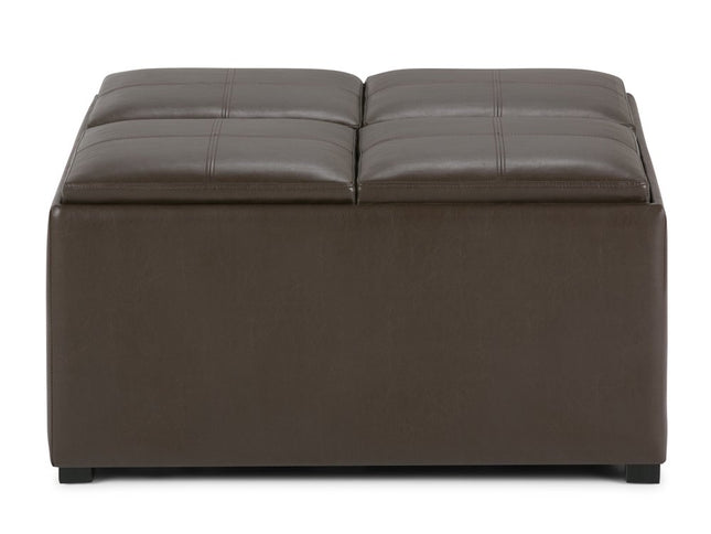 35" Brown and Dark Brown Leather Cocktail Ottoman With Storage
