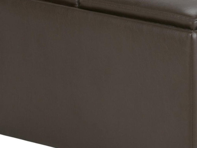 35" Brown and Dark Brown Leather Cocktail Ottoman With Storage