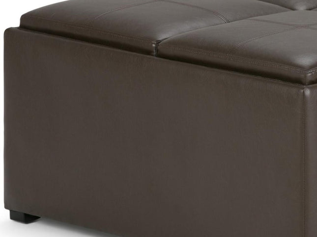 35" Brown and Dark Brown Leather Cocktail Ottoman With Storage
