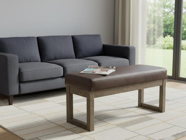 27" Brown Leather Footstool