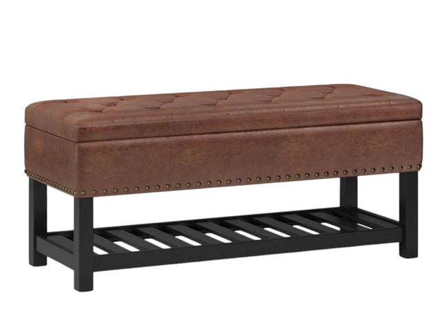 44" Brown and Espresso Leather Ottoman With Storage