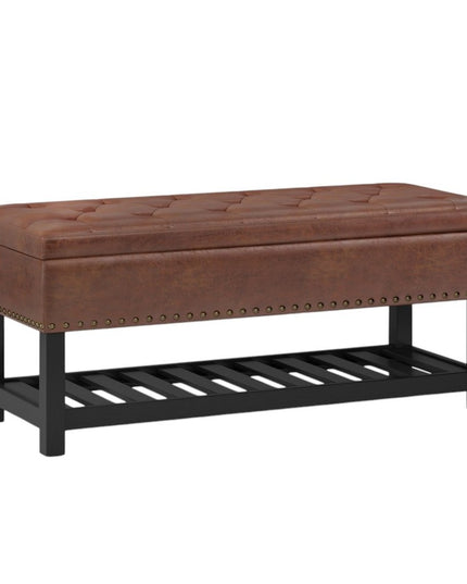 44" Brown and Espresso Leather Ottoman With Storage