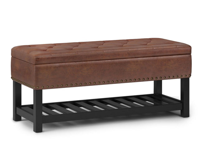 44" Brown and Espresso Leather Ottoman With Storage