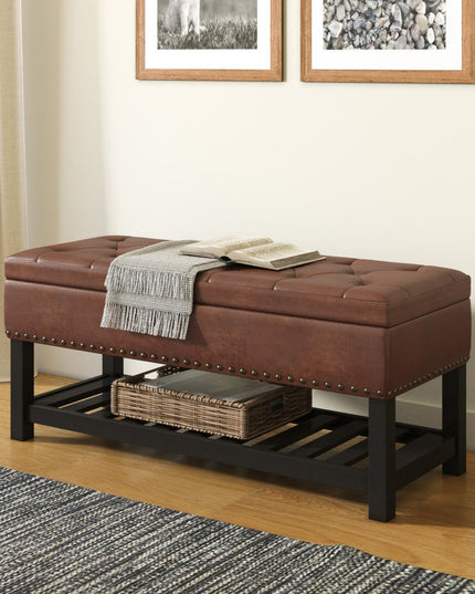 44" Brown and Espresso Leather Ottoman With Storage