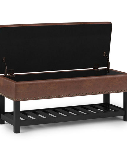 44" Brown and Espresso Leather Ottoman With Storage