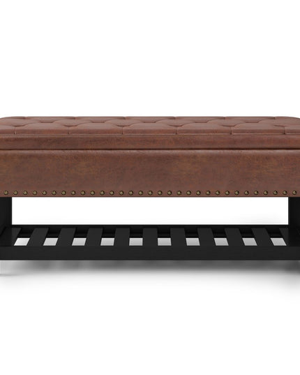 44" Brown and Espresso Leather Ottoman With Storage