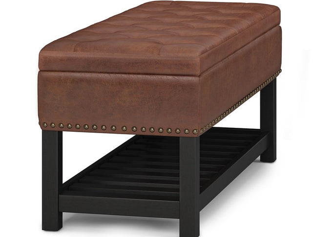 44" Brown and Espresso Leather Ottoman With Storage