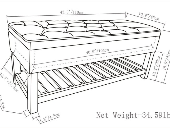 44" Brown and Espresso Leather Ottoman With Storage