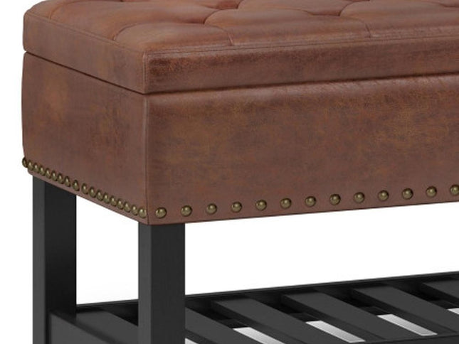 44" Brown and Espresso Leather Ottoman With Storage