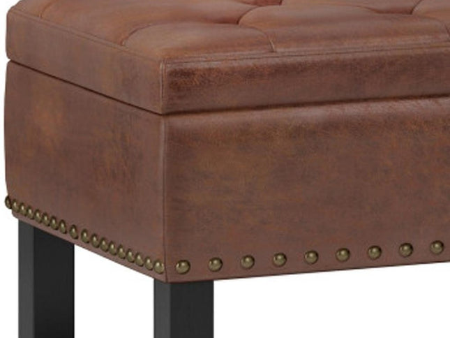 44" Brown and Espresso Leather Ottoman With Storage