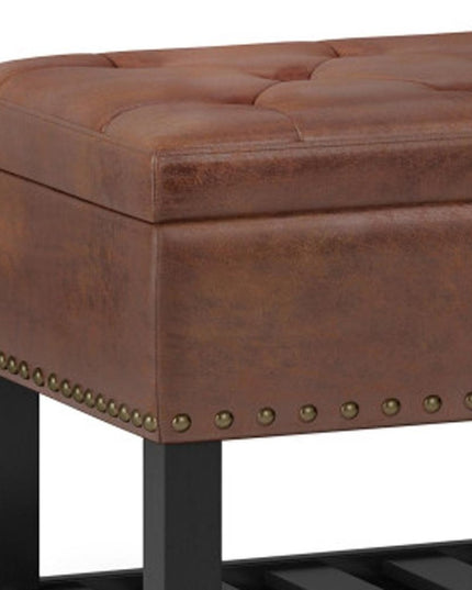 44" Brown and Espresso Leather Ottoman With Storage