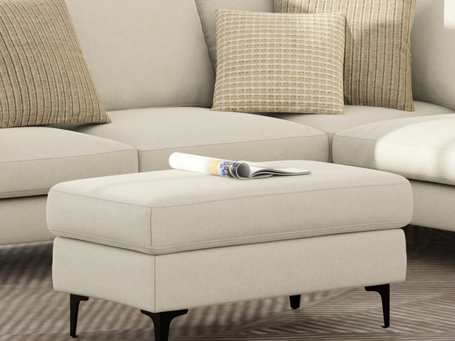 36" Cream and Black Fabric Ottoman