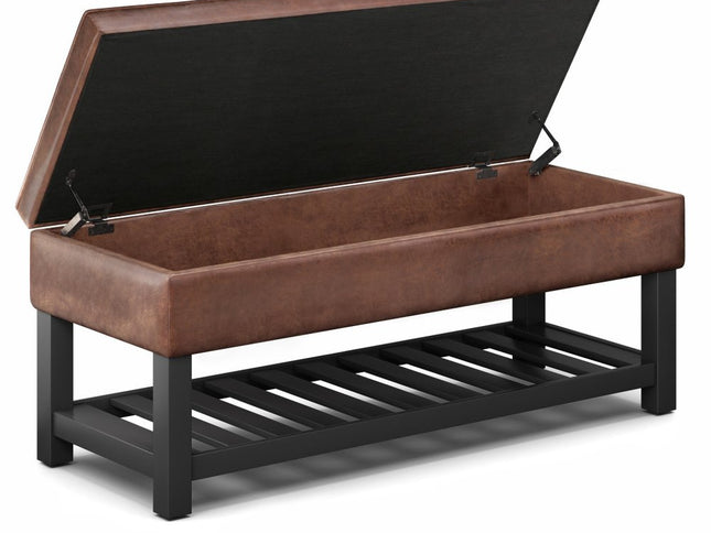 44" Brown and Dark Brown Leather Ottoman With Storage