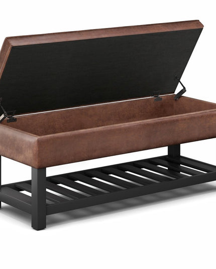 44" Brown and Dark Brown Leather Ottoman With Storage