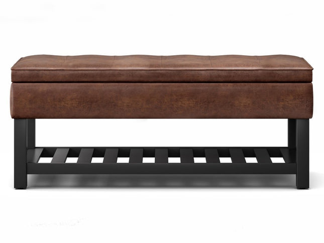 44" Brown and Dark Brown Leather Ottoman With Storage