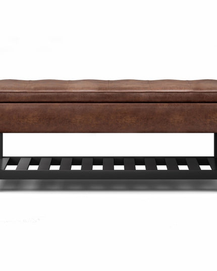 44" Brown and Dark Brown Leather Ottoman With Storage