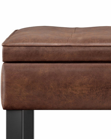 44" Brown and Dark Brown Leather Ottoman With Storage