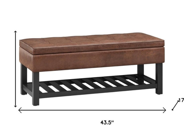 44" Brown and Dark Brown Leather Ottoman With Storage