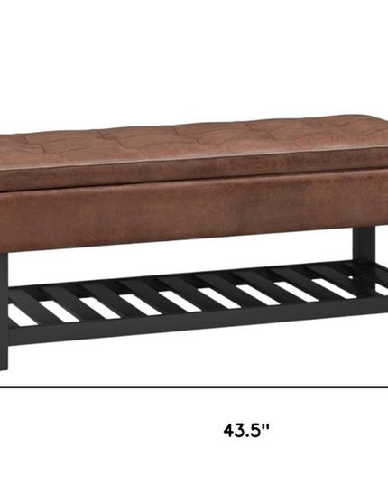 44" Brown and Dark Brown Leather Ottoman With Storage