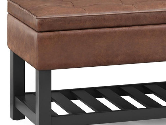 44" Brown and Dark Brown Leather Ottoman With Storage