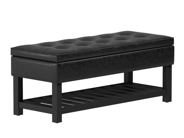 44" Black and Dark Brown Leather Ottoman With Storage