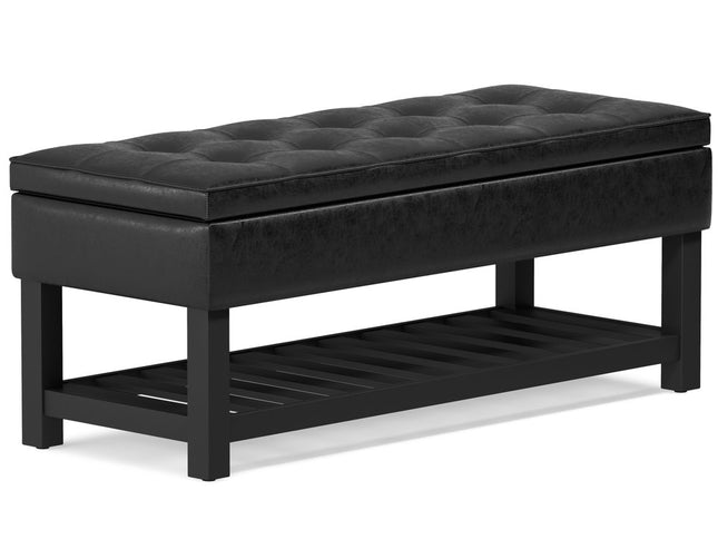 44" Black and Dark Brown Leather Ottoman With Storage