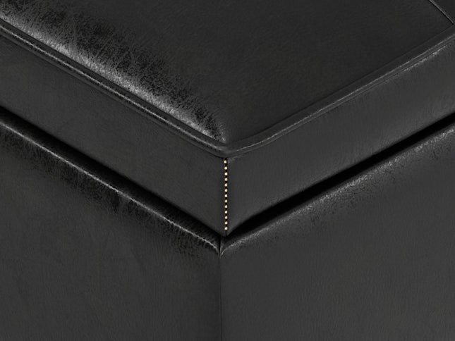 44" Black and Dark Brown Leather Ottoman With Storage