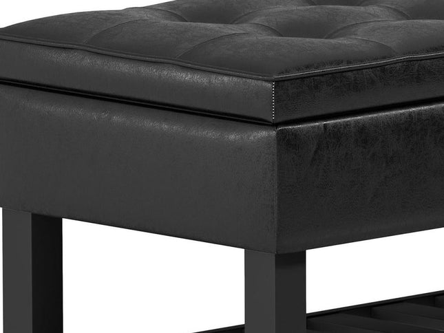 44" Black and Dark Brown Leather Ottoman With Storage