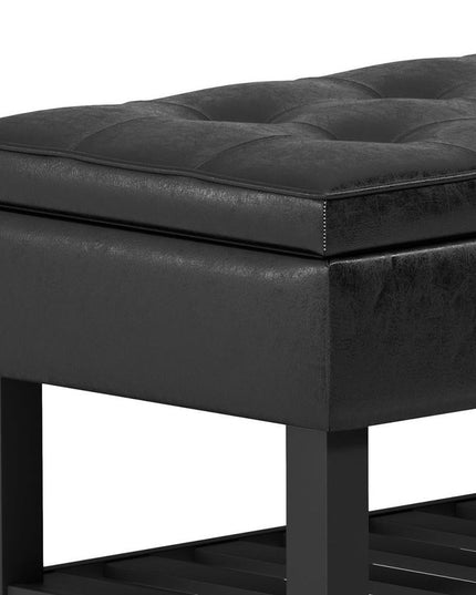 44" Black and Dark Brown Leather Ottoman With Storage