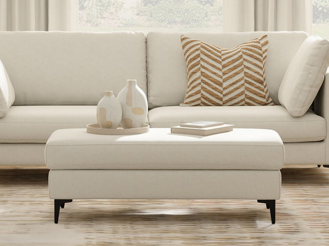 48" Cream and Black Fabric Ottoman