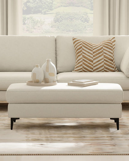 48" Cream and Black Fabric Ottoman