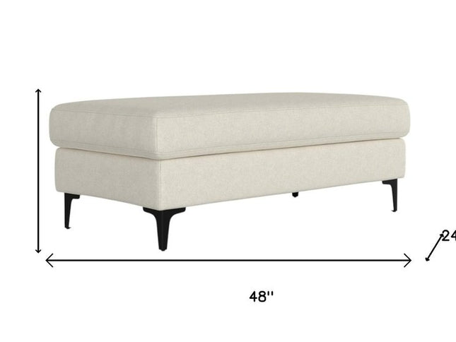 48" Cream and Black Fabric Ottoman