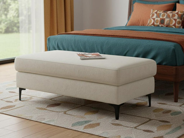 48" Cream and Black Fabric Ottoman