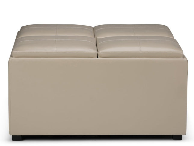 35" Cream and Dark Brown Leather Cocktail Ottoman With Storage