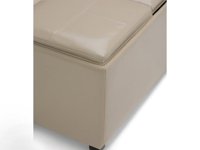 35" Cream and Dark Brown Leather Cocktail Ottoman With Storage