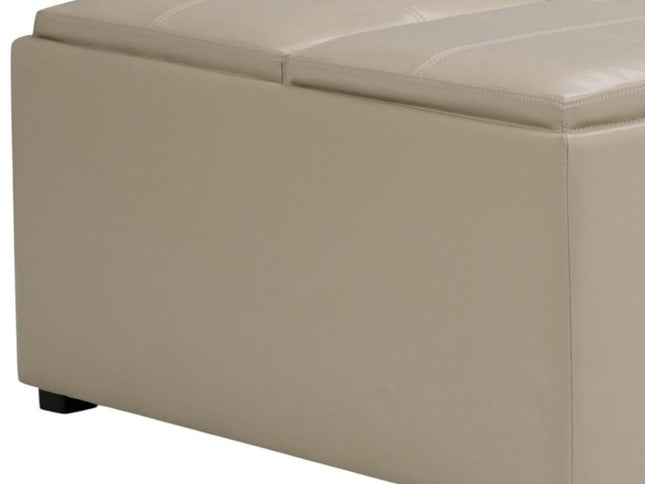 35" Cream and Dark Brown Leather Cocktail Ottoman With Storage
