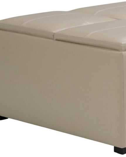 35" Cream and Dark Brown Leather Cocktail Ottoman With Storage