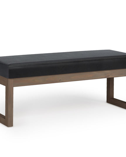 44" Black and Brown Leather Ottoman