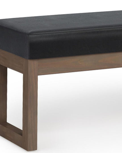 44" Black and Brown Leather Ottoman