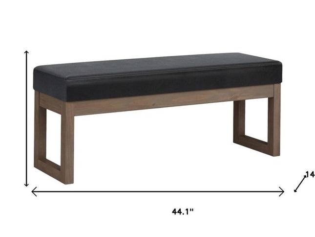 44" Black and Brown Leather Ottoman