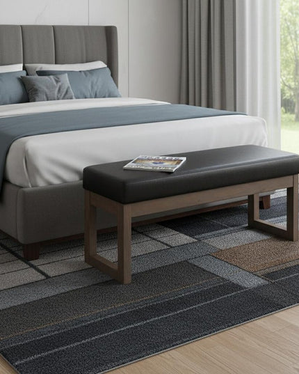 44" Black and Brown Leather Ottoman