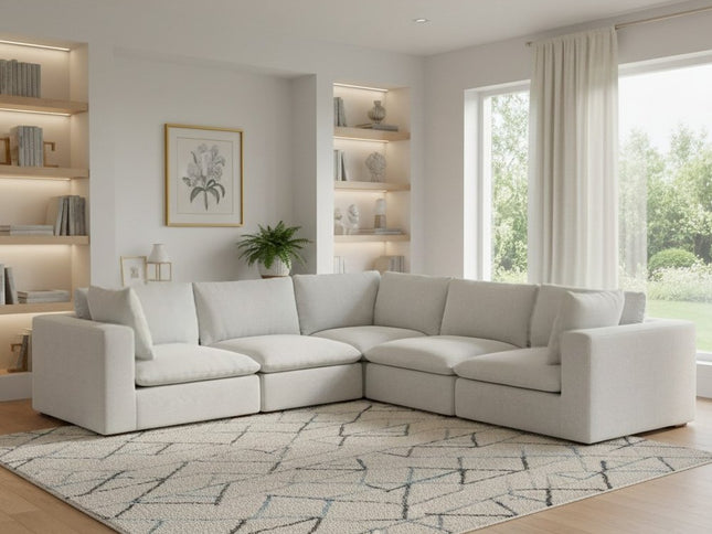 125" Gray Fabric Modular Sofa With Brown Legs