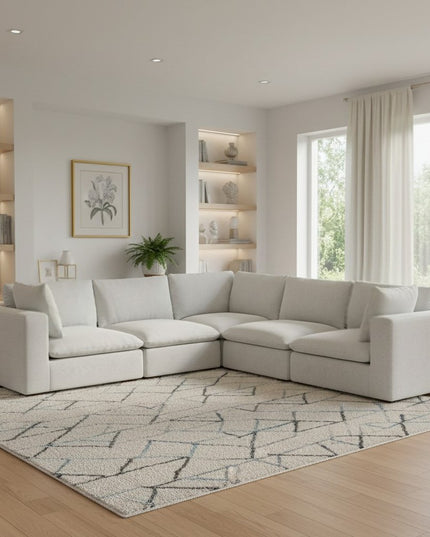 125" Gray Fabric Modular Sofa With Brown Legs