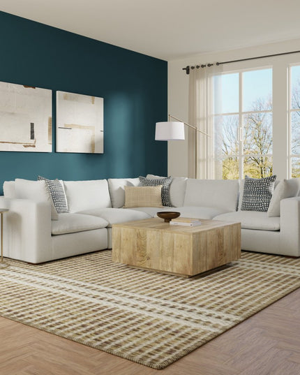 125" Gray Fabric Modular Sofa With Brown Legs