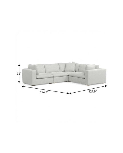 125" Gray Fabric Modular Sofa With Brown Legs